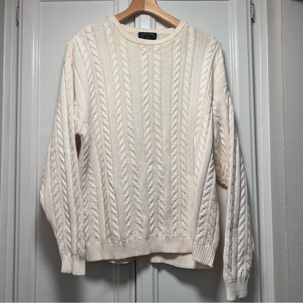Vintage Charter Club Ivory Cable Knit Sweater Sz Medium Classic Fall Fisherman